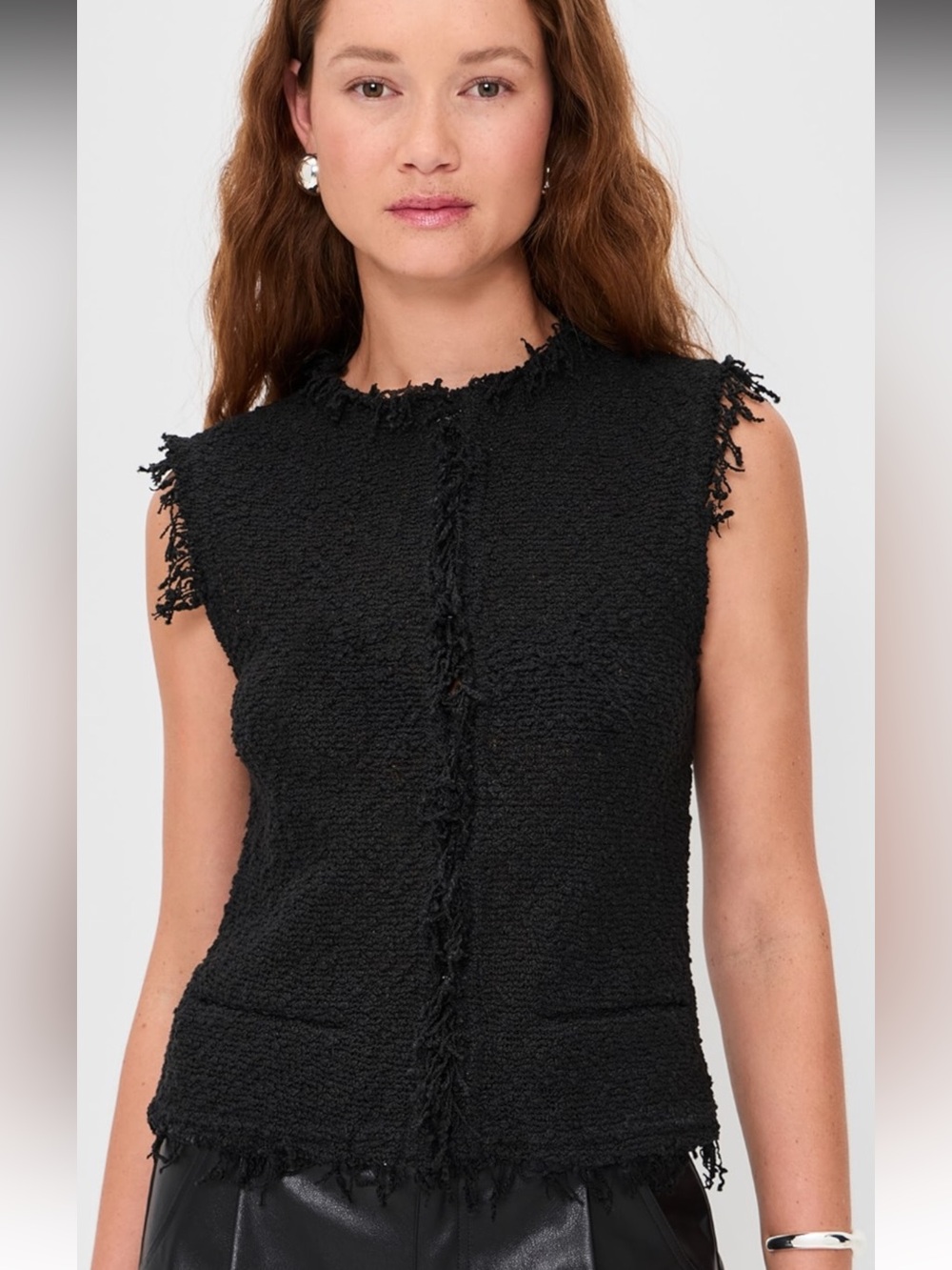 IRO PARIS SHANNY TEXTURED TWEED SLEEVELESS VEST IN BLACK